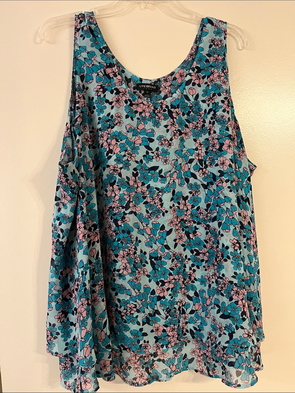 Lane Bryant Teal and Pink Floral Scoop Neck Tank Top